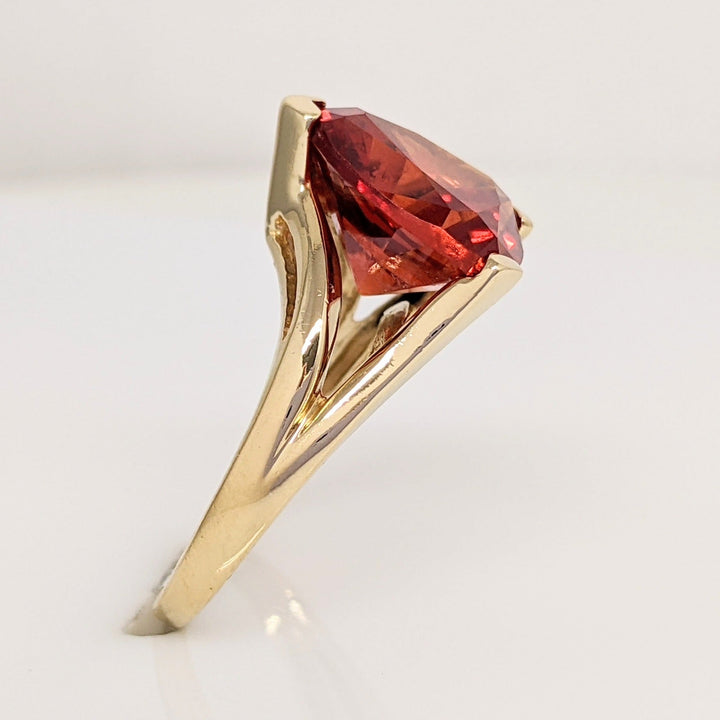 14K LAB-CREATED ORANGE SAPPHIRE TRILLION 12X12 ESTATE RING 4.5 GRAMS