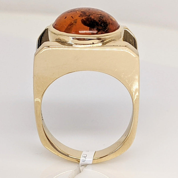 14K AMBER ROUND 12MM BEZEL CABOCHON ESTATE RING 11.6 GRAMS