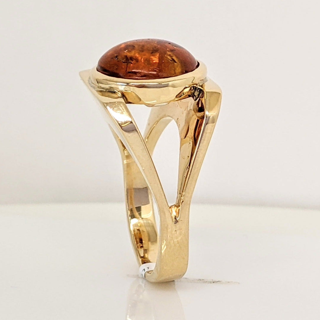 14K AMBER ROUND 12MM BEZEL CABOCHON ESTATE RING 11.6 GRAMS