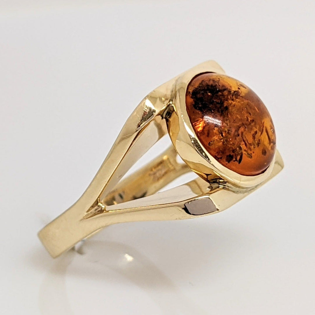 14K AMBER ROUND 12MM BEZEL CABOCHON ESTATE RING 11.6 GRAMS