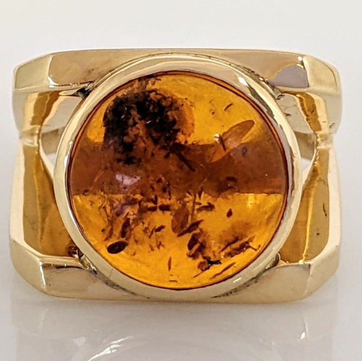14K AMBER ROUND 12MM BEZEL CABOCHON ESTATE RING 11.6 GRAMS