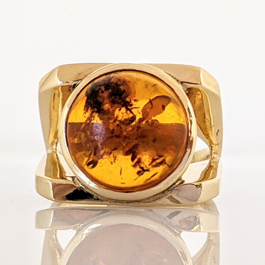 14K AMBER ROUND 12MM BEZEL CABOCHON ESTATE RING 11.6 GRAMS