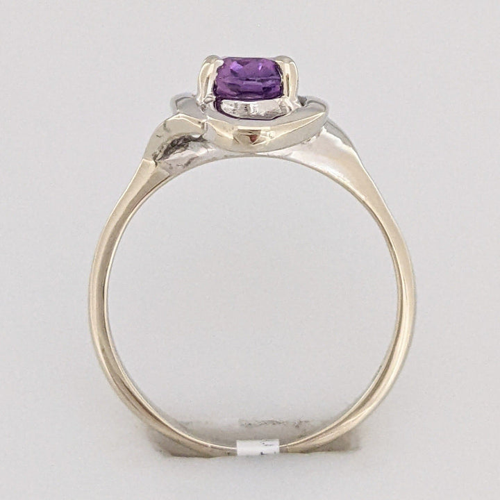 14K WHITE AMETHYST OVAL 5X7 GOLD TRIM ESTATE RING 2.6 GRAMS
