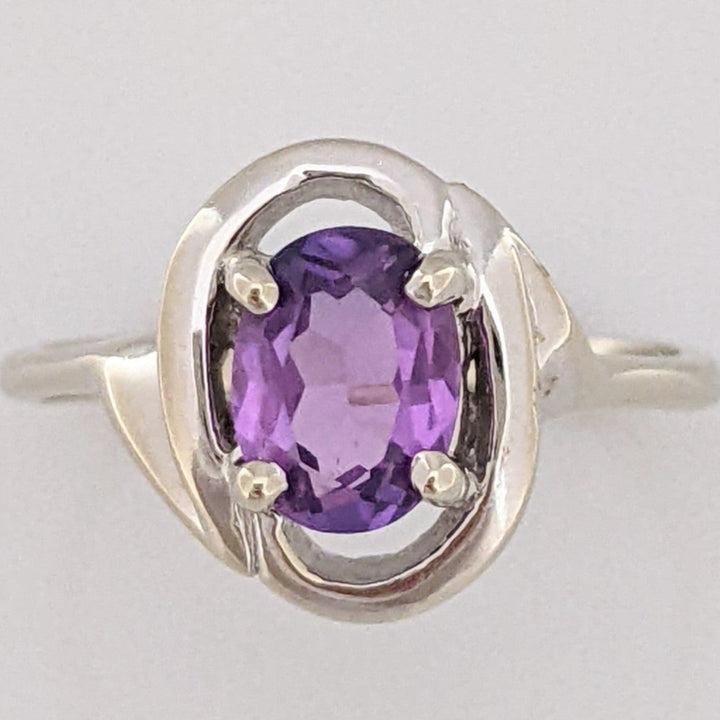 14K WHITE AMETHYST OVAL 5X7 GOLD TRIM ESTATE RING 2.6 GRAMS