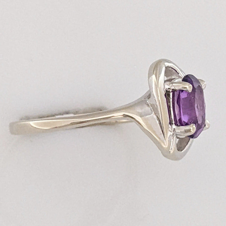 14K WHITE AMETHYST OVAL 5X7 GOLD TRIM ESTATE RING 2.6 GRAMS