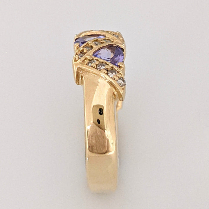 14K TANZANITE TRILLION (5) 4X4 WITH .24 CARAT TOTAL WEIGHT (24) ESTATE BAND 4.8 GRAMS