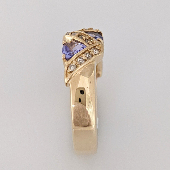 14K TANZANITE TRILLION (5) 4X4 WITH .24 CARAT TOTAL WEIGHT (24) ESTATE BAND 4.8 GRAMS