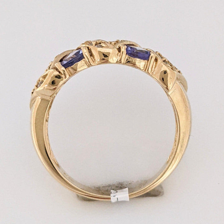 14K TANZANITE TRILLION (5) 4X4 WITH .24 CARAT TOTAL WEIGHT (24) ESTATE BAND 4.8 GRAMS