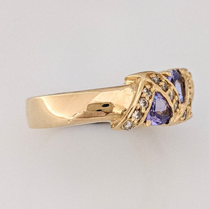 14K TANZANITE TRILLION (5) 4X4 WITH .24 CARAT TOTAL WEIGHT (24) ESTATE BAND 4.8 GRAMS