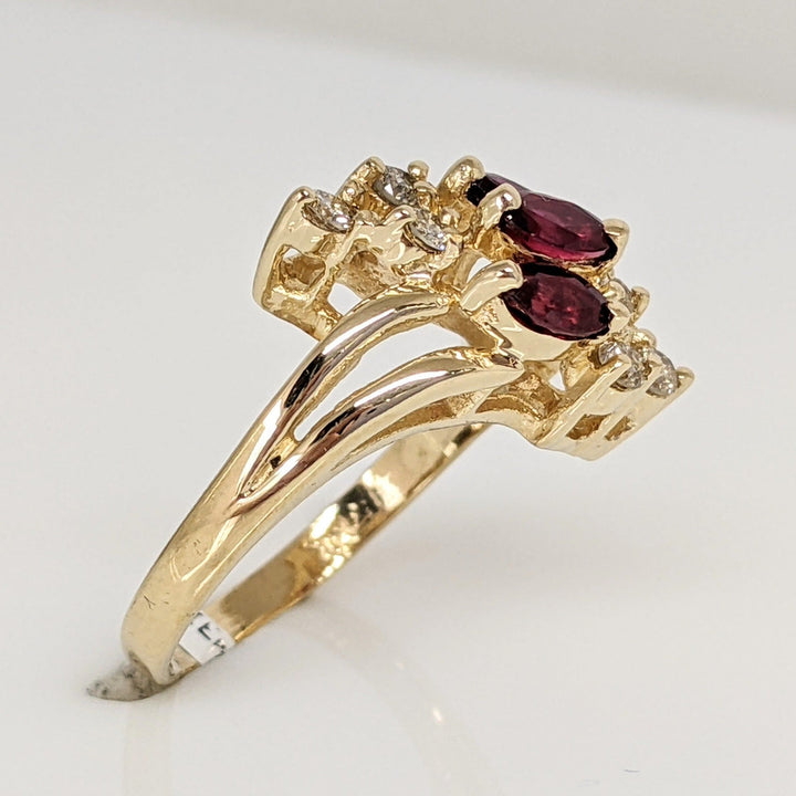 14K RUBY MARQUISE (3) 2.5X4 WITH .12 DIAMOND TOTAL WEIGHT I1 I (6) ROUND ESTATE RING 3.1 GRAMS