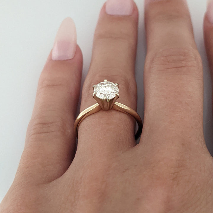 14K 1.05 CARAT TOTAL VVS1 H DIAMOND ROUND SOLITAIRE 6-PRONG ESTATE RING 1.9 GRAMS