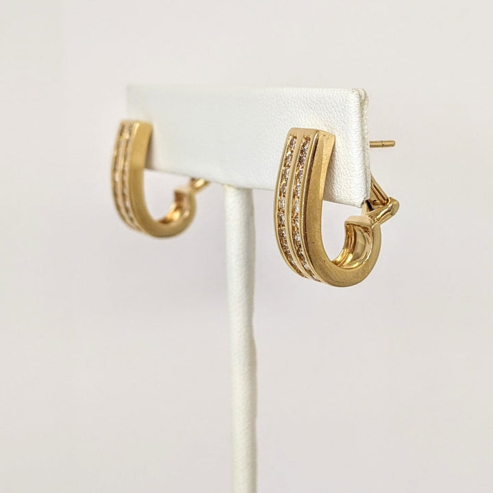 14K 1.00 CARAT TOTAL WEIGHT I1 L DIAMOND ROUND (4) CHANNEL SET J-HOOP ESTATE EARRINGS 8.4 GRAMS