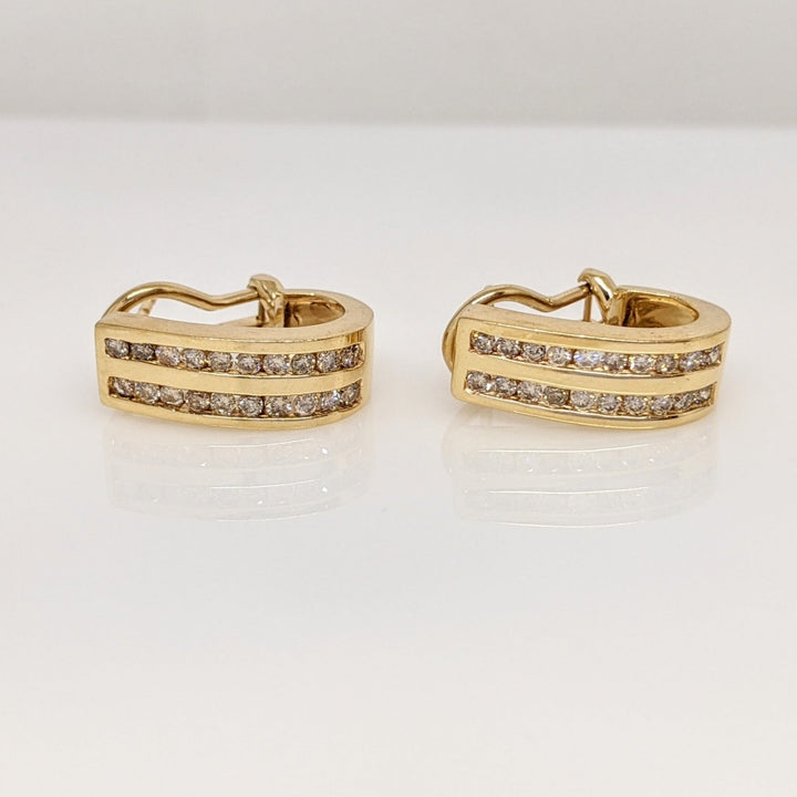 14K 1.00 CARAT TOTAL WEIGHT I1 L DIAMOND ROUND (4) CHANNEL SET J-HOOP ESTATE EARRINGS 8.4 GRAMS