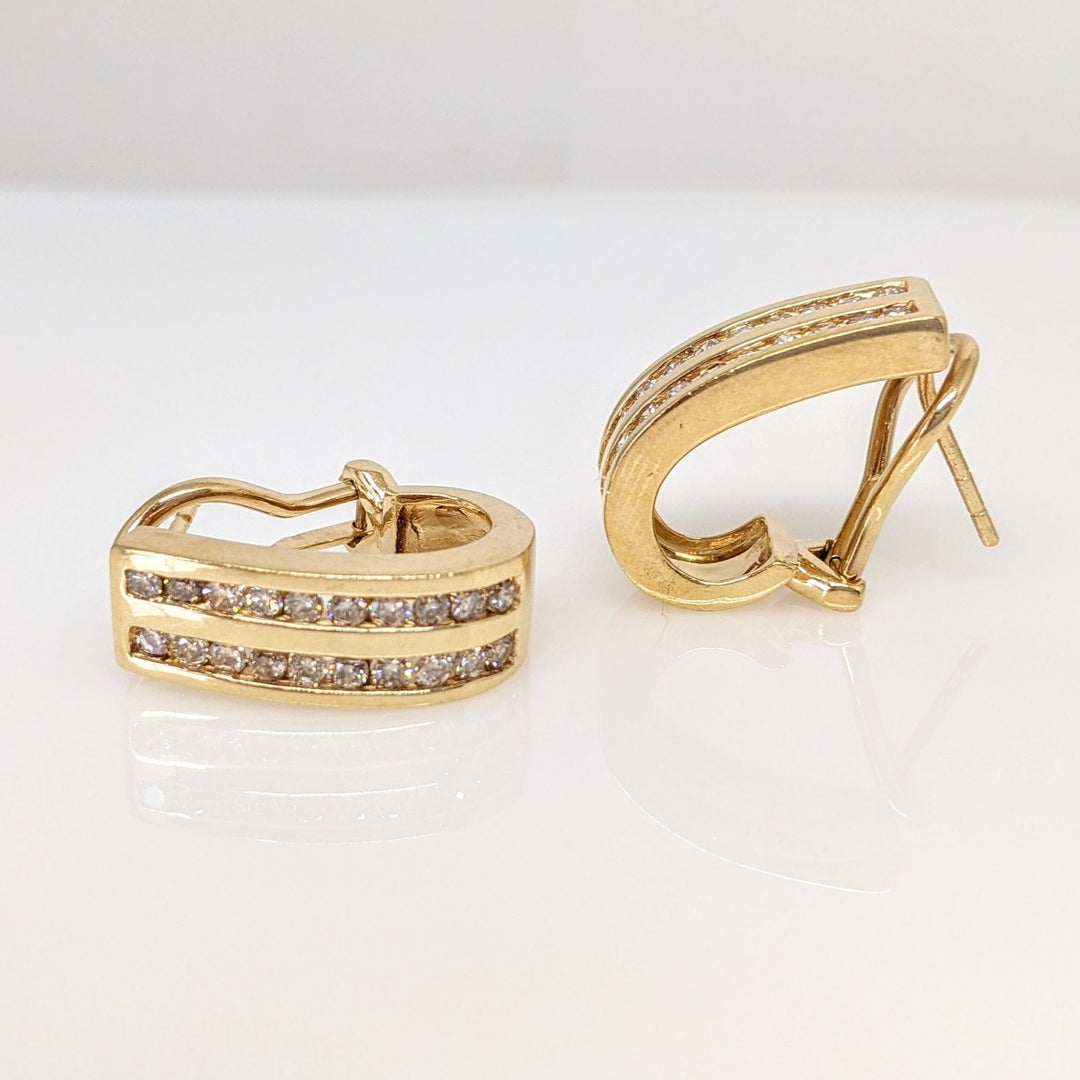 14K 1.00 CARAT TOTAL WEIGHT I1 L DIAMOND ROUND (4) CHANNEL SET J-HOOP ESTATE EARRINGS 8.4 GRAMS