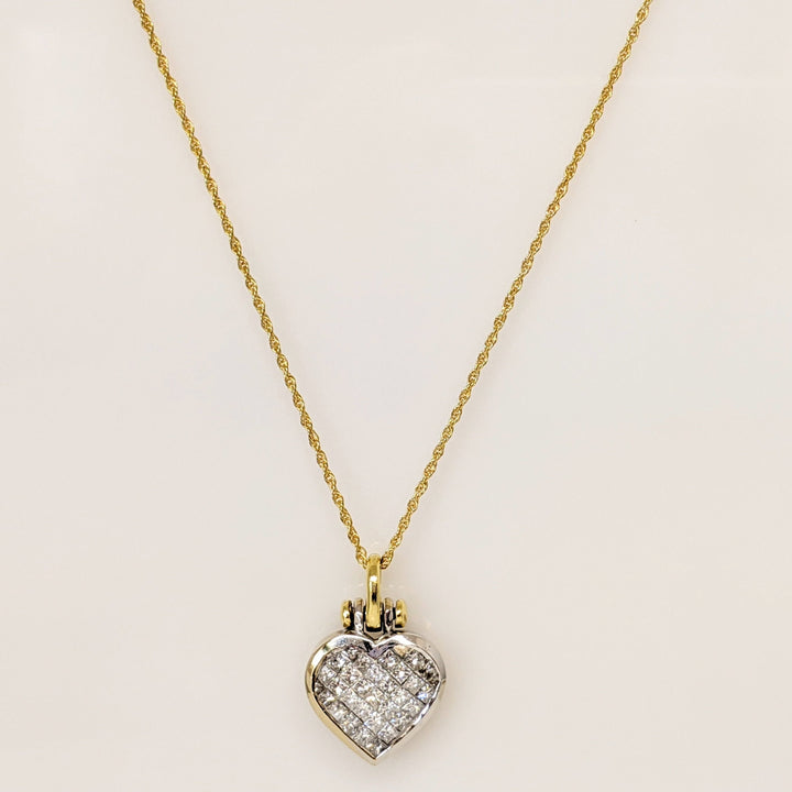 18K/14K 1.28 CARAT TOTAL WEIGHT SI1 G DIAMOND PRINCESS CUT (32) ESTATE PENDANT & CHAIN 8.5 GRAMS