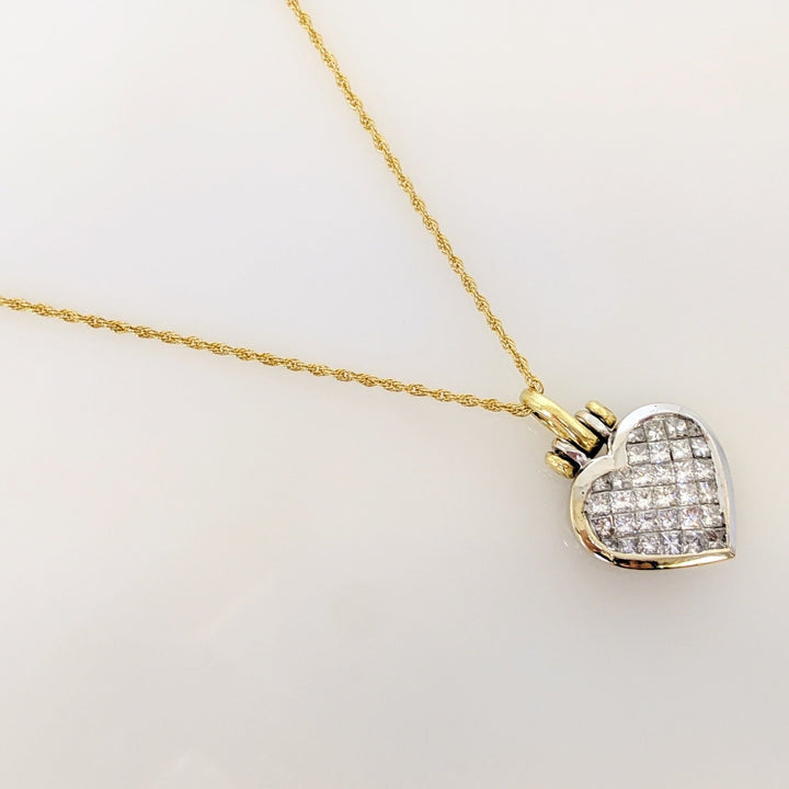 18K/14K 1.28 CARAT TOTAL WEIGHT SI1 G DIAMOND PRINCESS CUT (32) ESTATE PENDANT & CHAIN 8.5 GRAMS