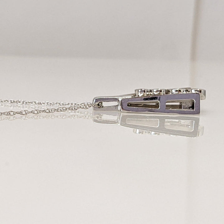 14K WHITE .17 CARAT TOTAL WEIGHT SI1 H DIAMOND ROUND (4) BEZEL TRIANGLE ESTATE PENDANT & CHAIN 3.7 GRAMS