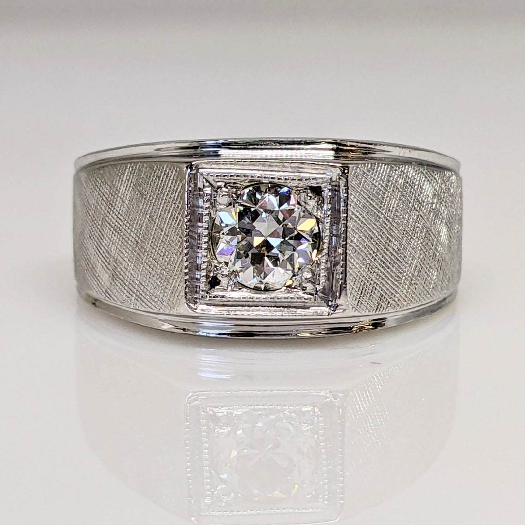 14K WHITE .50 CARAT TOTAL VS K DIAMOND ROUND SQUARE TOP ESTATE RING 6.8 GRAMS