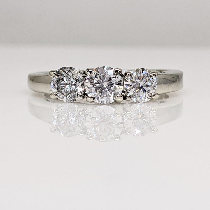 14K WHITE .97 CARAT TOTAL WEIGHT I2 H DIAMOND ROUND (3) TRINITY ESTATE RING 2.6 GRAMS
