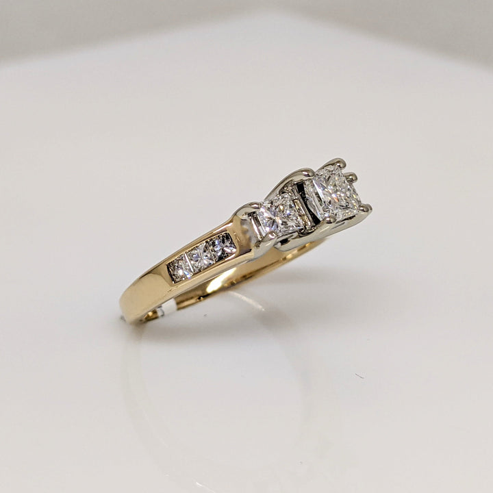 14K 1.01 CARAT TOTAL WEIGHT I1 H DIAMOND PRINCESS CUT (9) ESTATE TRINITY RING 3.0 GRAMS