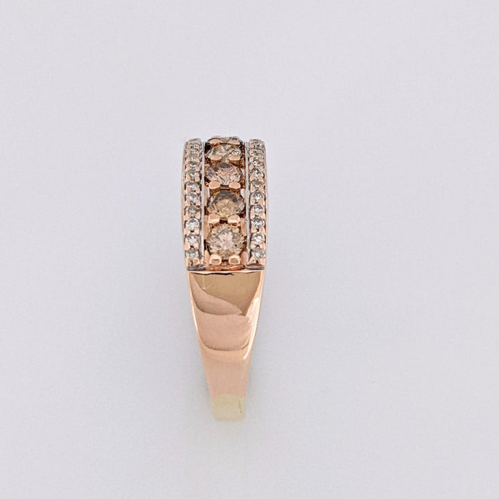 14K ROSE .64 CARAT TOTAL WEIGHT SI2-I1 BROWN/K DIAMOND ROUND (33) ESTATE BAND 2.4 GRAMS