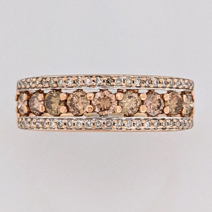 14K ROSE .64 CARAT TOTAL WEIGHT SI2-I1 BROWN/K DIAMOND ROUND (33) ESTATE BAND 2.4 GRAMS