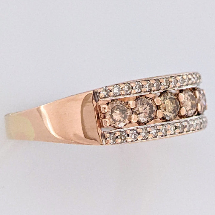 14K ROSE .64 CARAT TOTAL WEIGHT SI2-I1 BROWN/K DIAMOND ROUND (33) ESTATE BAND 2.4 GRAMS