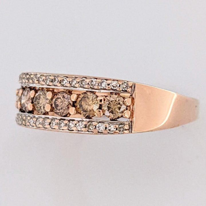 14K ROSE .64 CARAT TOTAL WEIGHT SI2-I1 BROWN/K DIAMOND ROUND (33) ESTATE BAND 2.4 GRAMS
