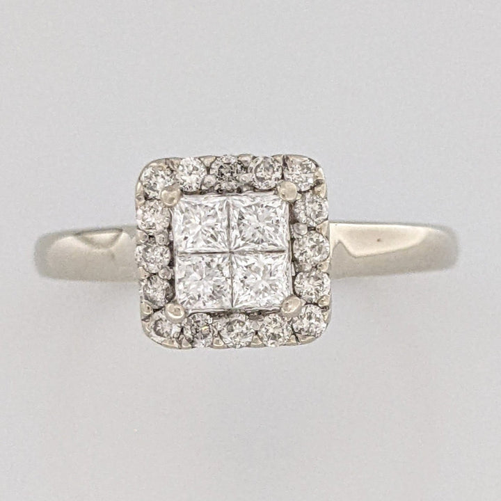 10K WHITE .36 CARAT TOTAL WEIGHT SI2 G DIAMOND PRINCESS CUT (4) WITH (16) ROUND ESTATE RING 2.7 GRAMS