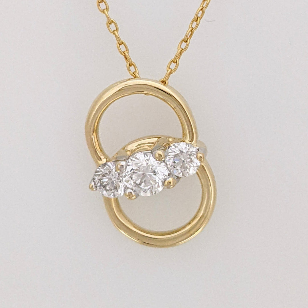 14K .52 CARAT TOTAL WEIGHT I1 F DIAMOND ROUND (3) ESTATE 2-CIRCLE PENDANT & CHAIN 3.3 GRAMS