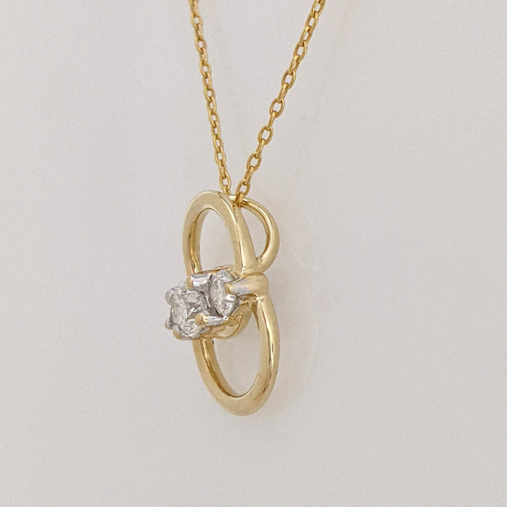 14K .52 CARAT TOTAL WEIGHT I1 F DIAMOND ROUND (3) ESTATE 2-CIRCLE PENDANT & CHAIN 3.3 GRAMS