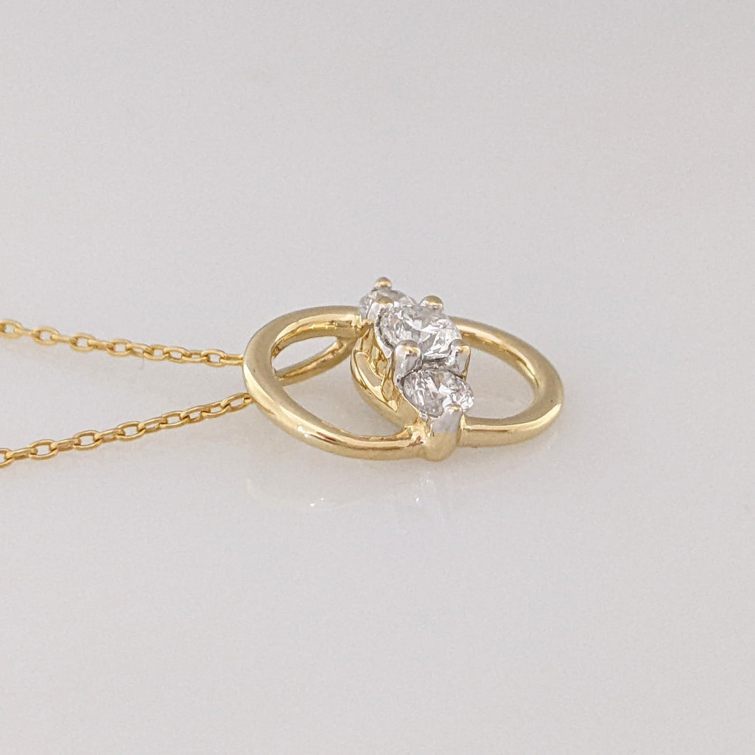 14K .52 CARAT TOTAL WEIGHT I1 F DIAMOND ROUND (3) ESTATE 2-CIRCLE PENDANT & CHAIN 3.3 GRAMS