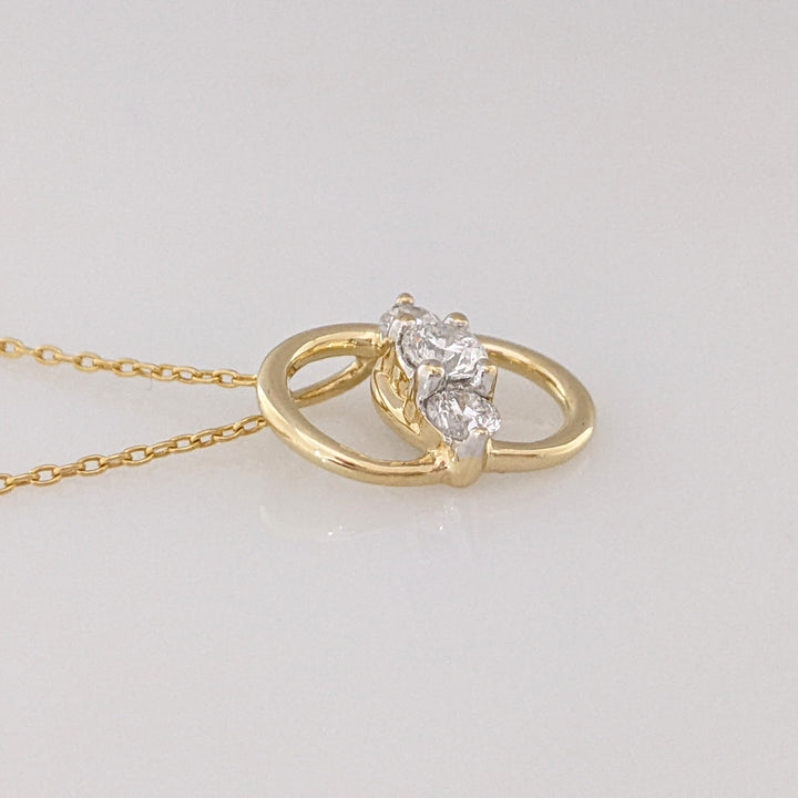 14K .52 CARAT TOTAL WEIGHT I1 F DIAMOND ROUND (3) ESTATE 2-CIRCLE PENDANT & CHAIN 3.3 GRAMS