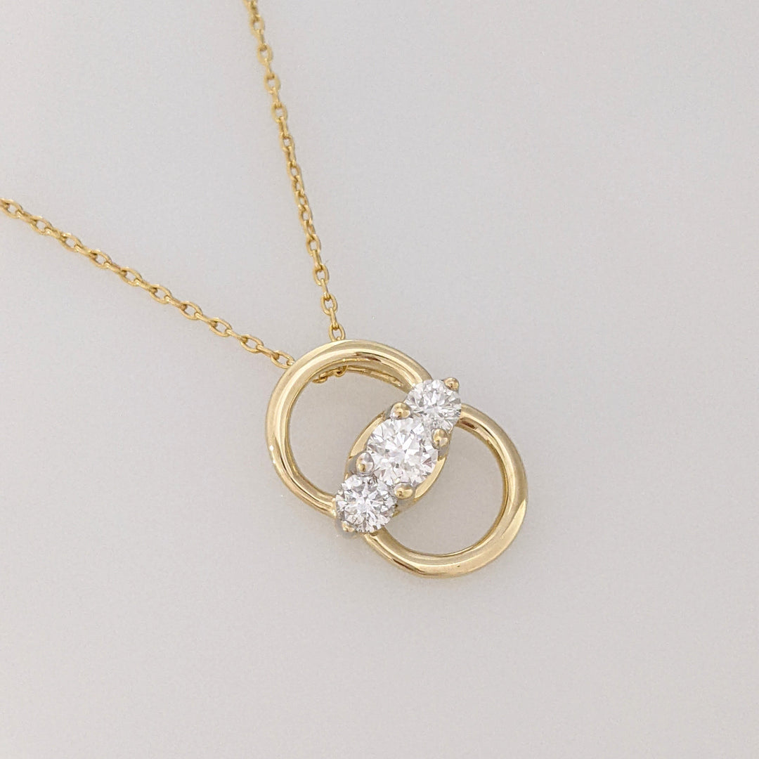 14K .52 CARAT TOTAL WEIGHT I1 F DIAMOND ROUND (3) ESTATE 2-CIRCLE PENDANT & CHAIN 3.3 GRAMS
