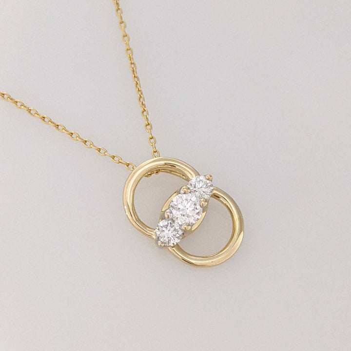 14K .52 CARAT TOTAL WEIGHT I1 F DIAMOND ROUND (3) ESTATE 2-CIRCLE PENDANT & CHAIN 3.3 GRAMS