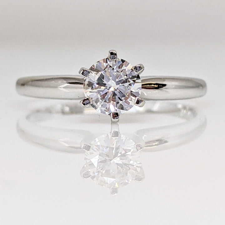 14K WHITE .49 CARAT TOTAL I1 J DIAMOND ROUND ESTATE SOLITAIRE RING 2.0 GRAMS