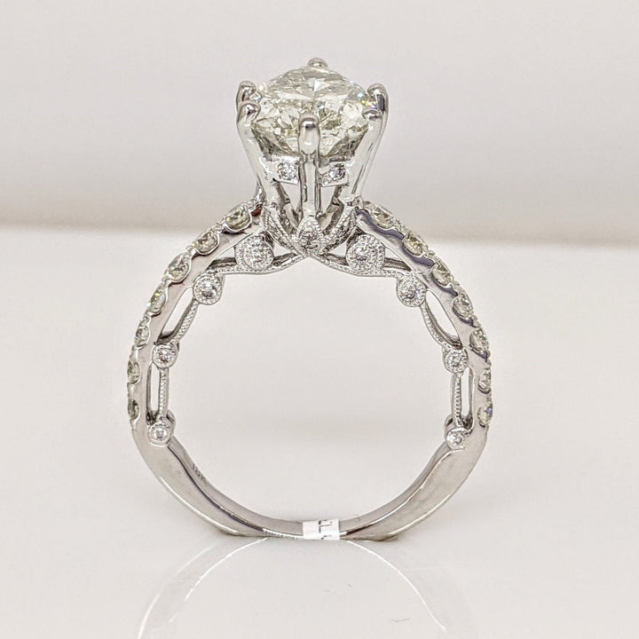 18K WHITE 4.07 CARAT TOTAL WEIGHT I1 H DIAMOND PEAR (1) ROUND (53) ESTATE RING 5.6 GRAMS