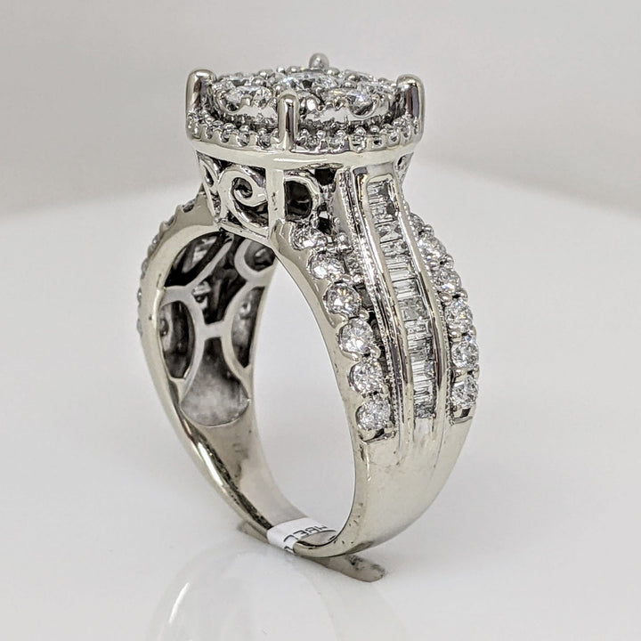 10K WHITE 1.99 CARAT TOTAL WEIGHT I1 H DIAMOND ROUND (61) BAGUETTE (24) ESTATE RING 7.3 GRAMS