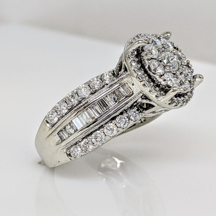 10K WHITE 1.99 CARAT TOTAL WEIGHT I1 H DIAMOND ROUND (61) BAGUETTE (24) ESTATE RING 7.3 GRAMS