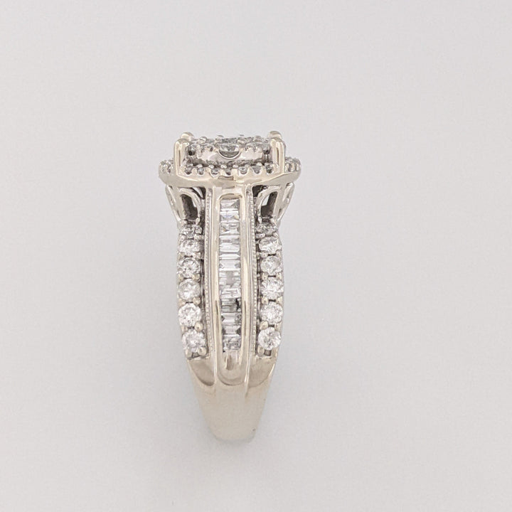 10K WHITE 1.99 CARAT TOTAL WEIGHT I1 H DIAMOND ROUND (61) BAGUETTE (24) ESTATE RING 7.3 GRAMS