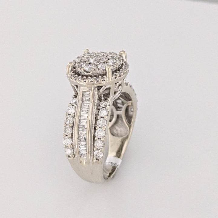 10K WHITE 1.99 CARAT TOTAL WEIGHT I1 H DIAMOND ROUND (61) BAGUETTE (24) ESTATE RING 7.3 GRAMS