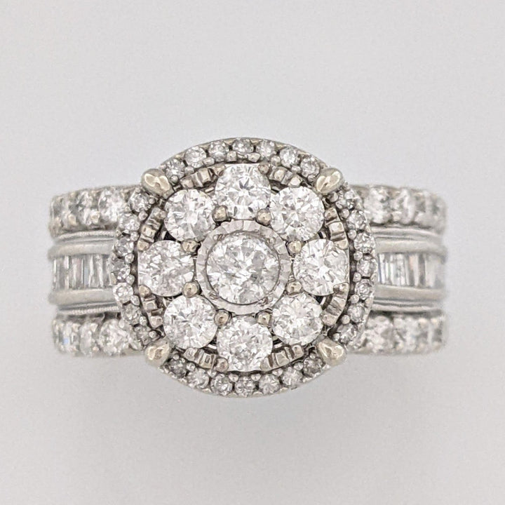10K WHITE 1.99 CARAT TOTAL WEIGHT I1 H DIAMOND ROUND (61) BAGUETTE (24) ESTATE RING 7.3 GRAMS