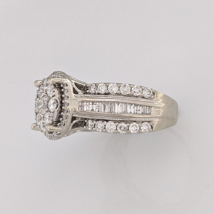 10K WHITE 1.99 CARAT TOTAL WEIGHT I1 H DIAMOND ROUND (61) BAGUETTE (24) ESTATE RING 7.3 GRAMS