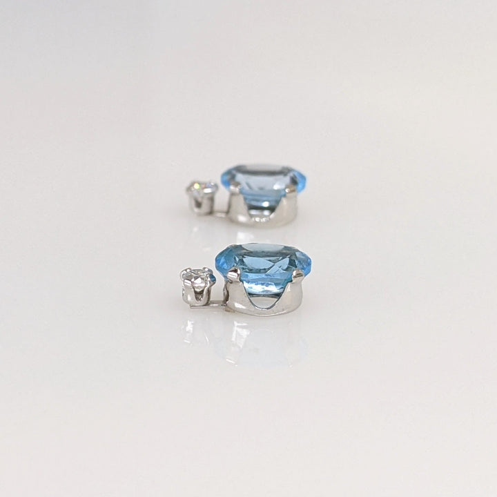 10K WHITE BLUE TOPAZ OVAL 4X6 WITH CUBIC ZIRCONIA ESTATE EARRINGS 0.6 GRAMS