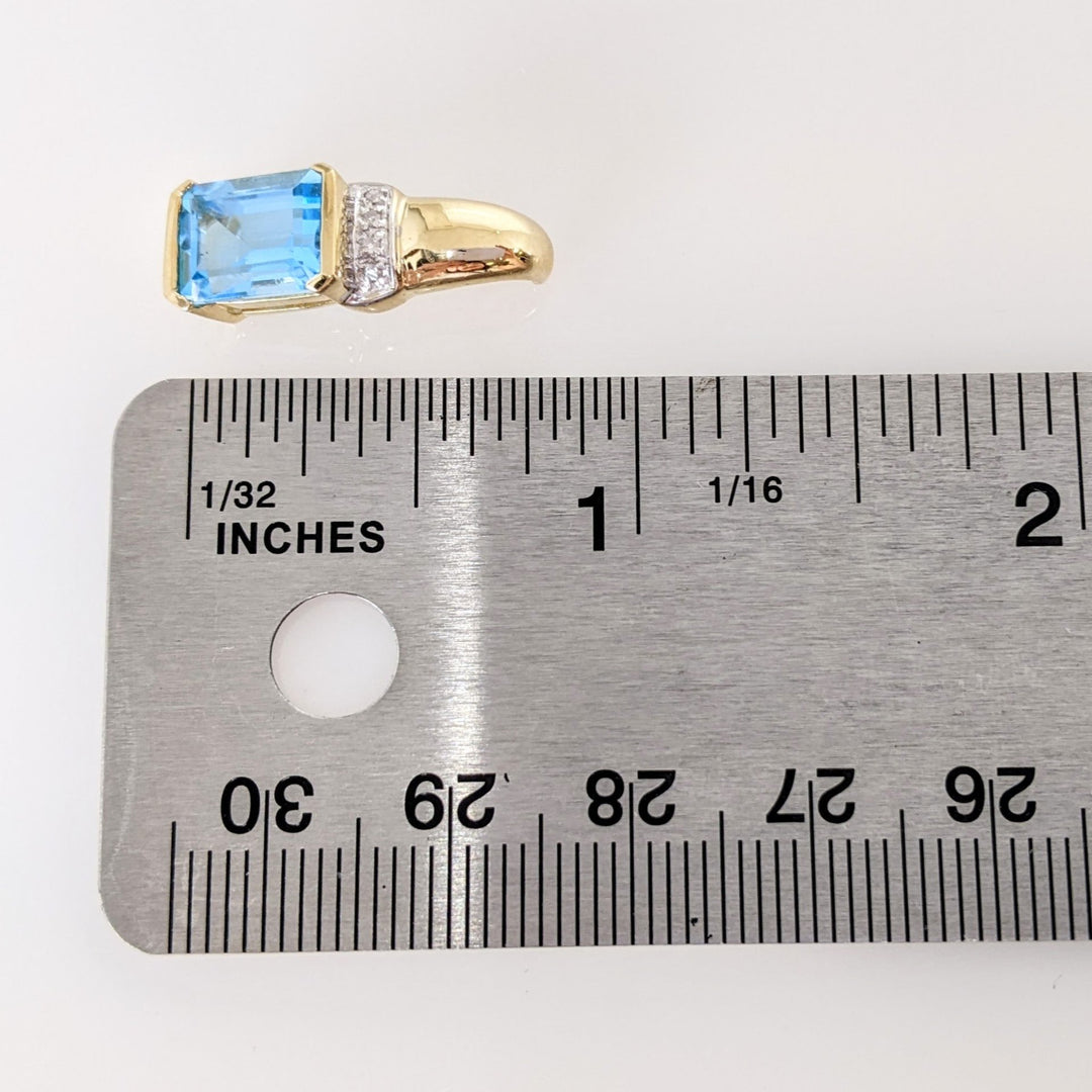 14K BLUE TOPAZ EMERALD CUT 7X9 WITH DIAMONDS ESTATE EARRINGS 5.4 GRAMS