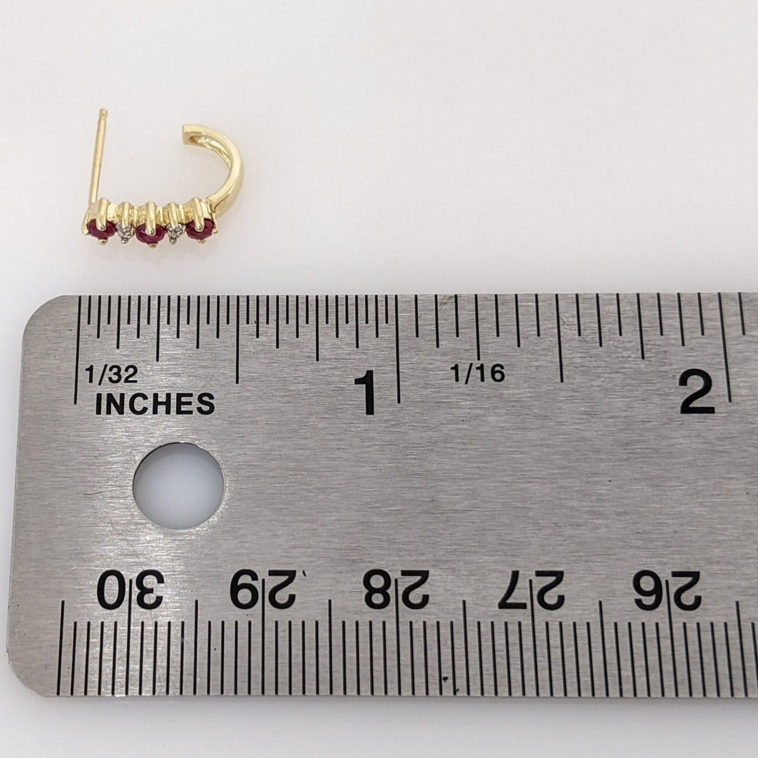 14K RUBY ROUND (6) 2.5MM WITH (8) MELEE J-STYLE ESTATE EARRINGS 1.8 GRAMS