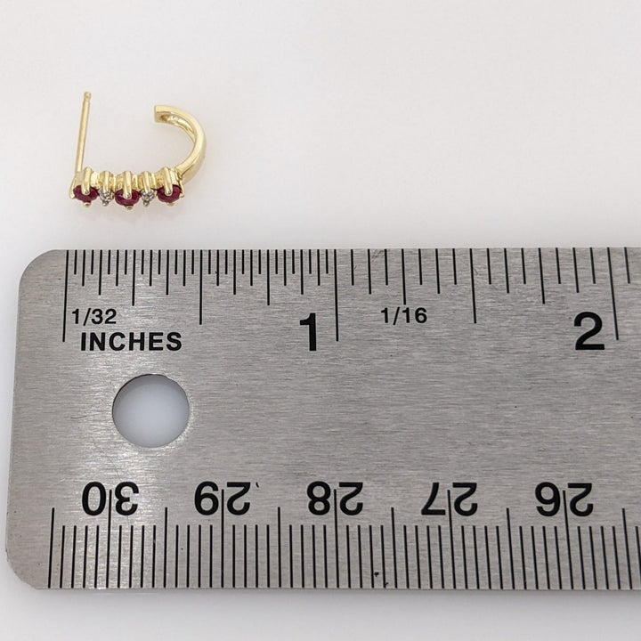 14K RUBY ROUND (6) 2.5MM WITH (8) MELEE J-STYLE ESTATE EARRINGS 1.8 GRAMS