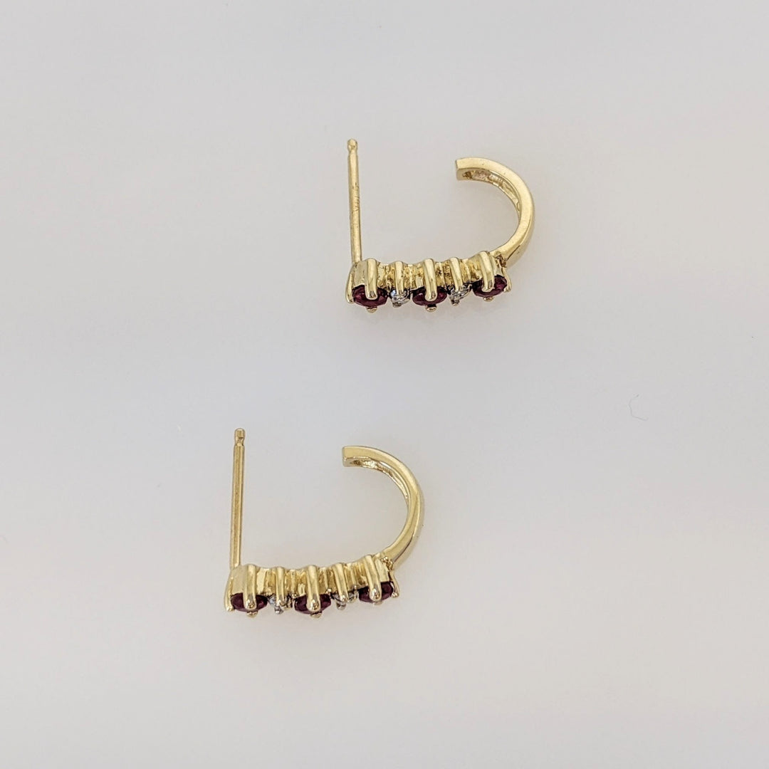 14K RUBY ROUND (6) 2.5MM WITH (8) MELEE J-STYLE ESTATE EARRINGS 1.8 GRAMS