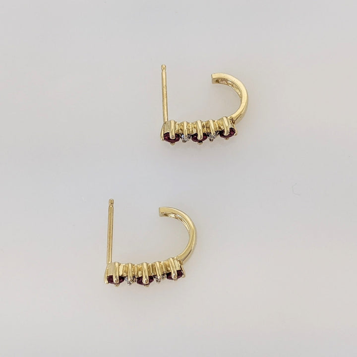 14K RUBY ROUND (6) 2.5MM WITH (8) MELEE J-STYLE ESTATE EARRINGS 1.8 GRAMS