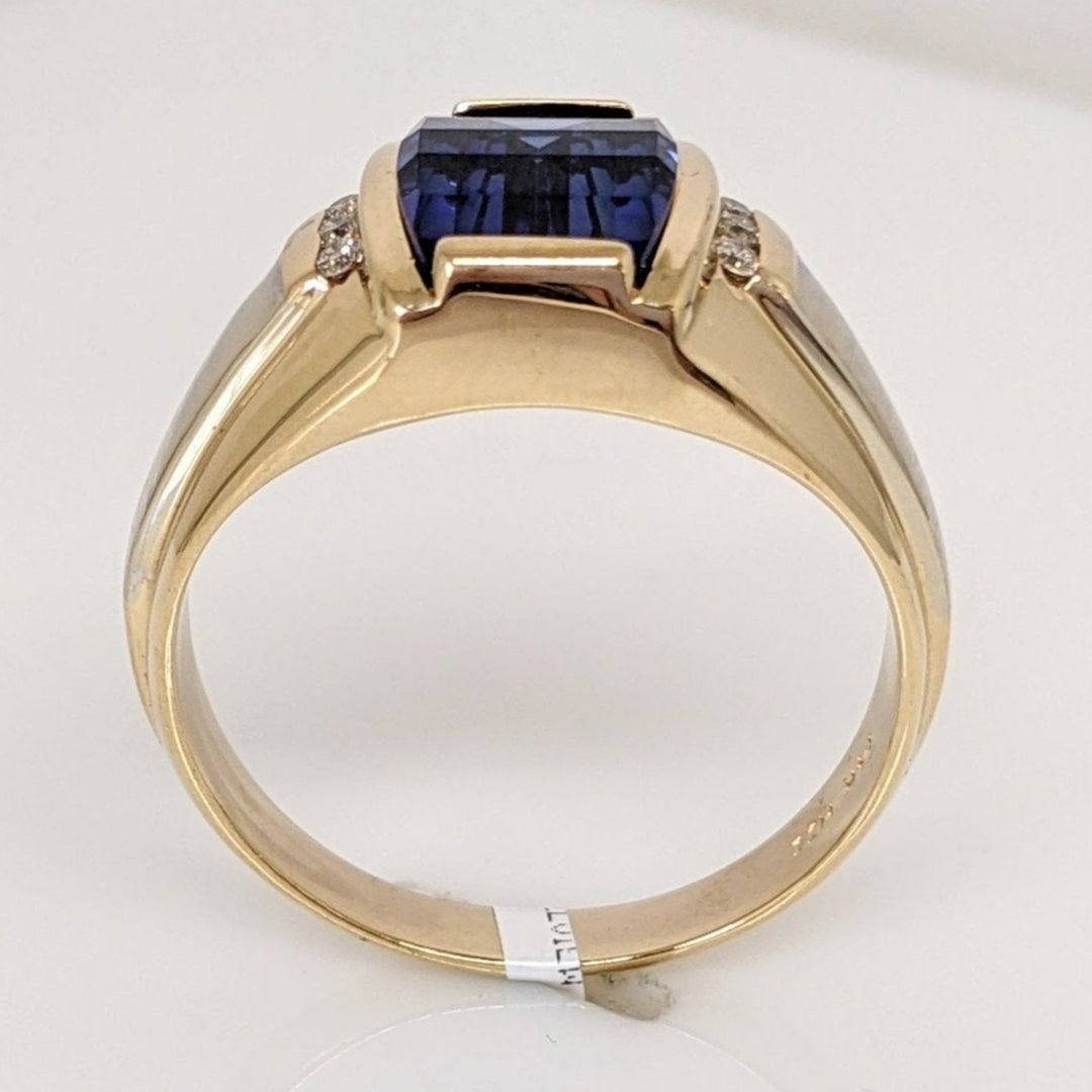 14K LAB-CREATED SAPPHIRE CHECKERBOARD 8X9.5 WITH .12 DIAMOND TOTAL WEIGHT ESTATE RING 7.9 GRAMS